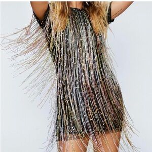 Nasty Gal Black Top with Multicolor Beaded Detail